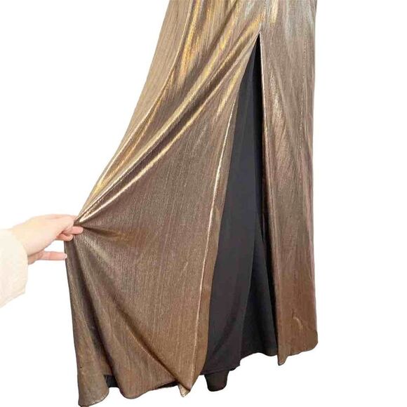 Retrofete Yesi Dress Bronze Gold Metallic Wrap Bodice Gown High Slit Women’s ~ S - Picture 7 of 15